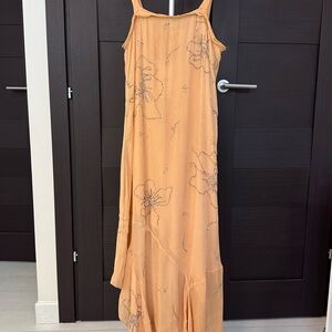 Zara Peach Maxi Dress with Floral Embroidery